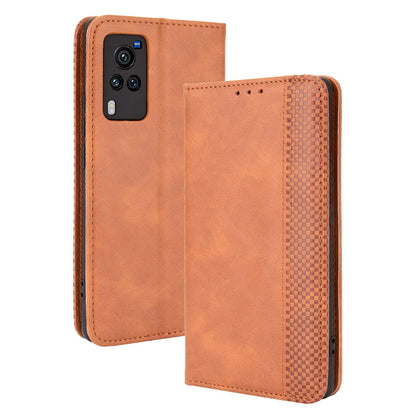 Vintage Magnetic Auto-absorbed Leather Phone Case with Wallet Stand Design for vivo X60 5G/X60 Pro 5G (Global)