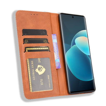 Vintage Magnetic Auto-absorbed Leather Phone Case with Wallet Stand Design for vivo X60 5G/X60 Pro 5G (Global)