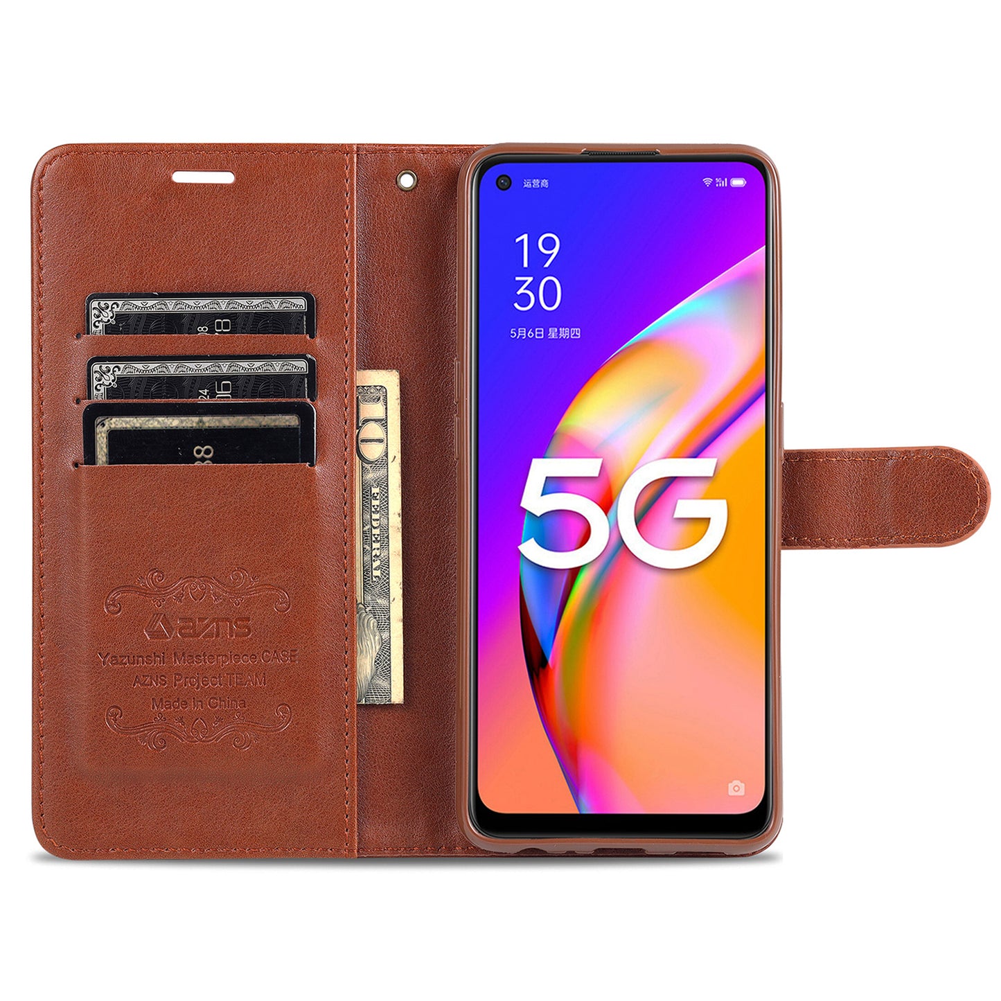 AZNS PU Leather Wallet Design Mobile Phone Stand Case for Oppo A94 5G / A95 5G/ Reno5 Z / F19 Pro+ 5G