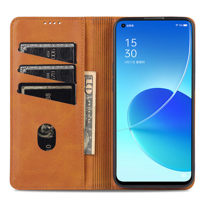 AZNS Stand Design Wallet Case Auto-absorbed Magnetic Leather Cell Phone Shell for Oppo Reno6 5G