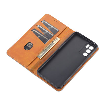 AZNS Stand Design Wallet Case Auto-absorbed Magnetic Leather Cell Phone Shell for Oppo Reno6 5G