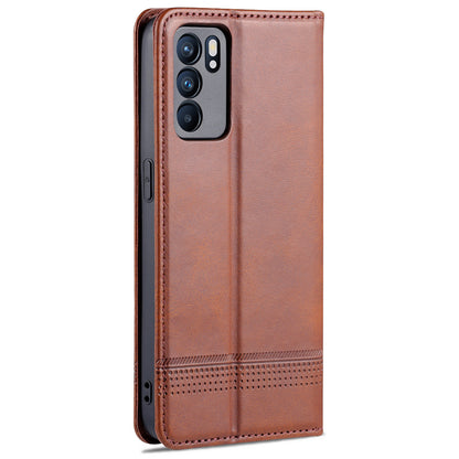 AZNS Stand Design Wallet Case Auto-absorbed Magnetic Leather Cell Phone Shell for Oppo Reno6 5G