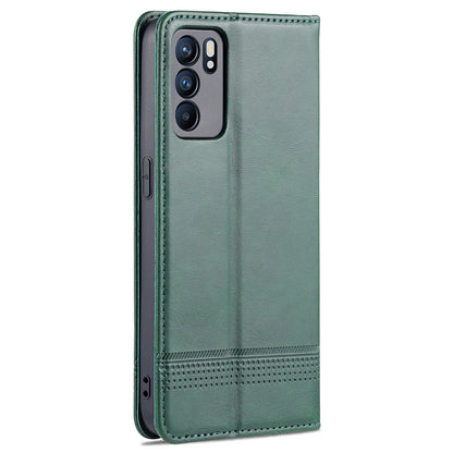 AZNS Stand Design Wallet Case Auto-absorbed Magnetic Leather Cell Phone Shell for Oppo Reno6 5G