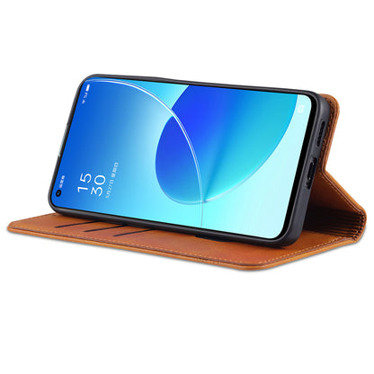 AZNS Stand Wallet Case Auto-absorbed Magnetic Leather Mobile Phone Cover for Oppo Reno6 Pro 5G (MediaTek)