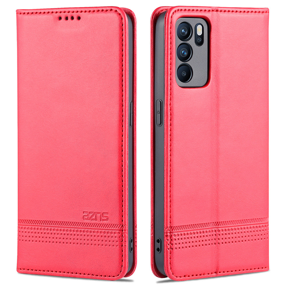 AZNS Stand Wallet Case Auto-absorbed Magnetic Leather Mobile Phone Cover for Oppo Reno6 Pro 5G (MediaTek)