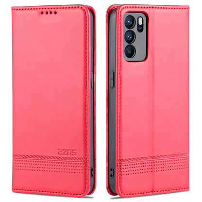 AZNS Stand Wallet Case Auto-absorbed Magnetic Leather Mobile Phone Cover for Oppo Reno6 Pro 5G (MediaTek)