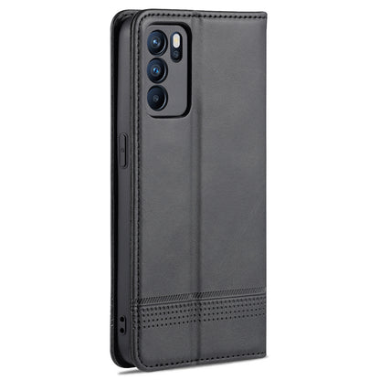 AZNS Stand Wallet Case Auto-absorbed Magnetic Leather Mobile Phone Cover for Oppo Reno6 Pro 5G (MediaTek)