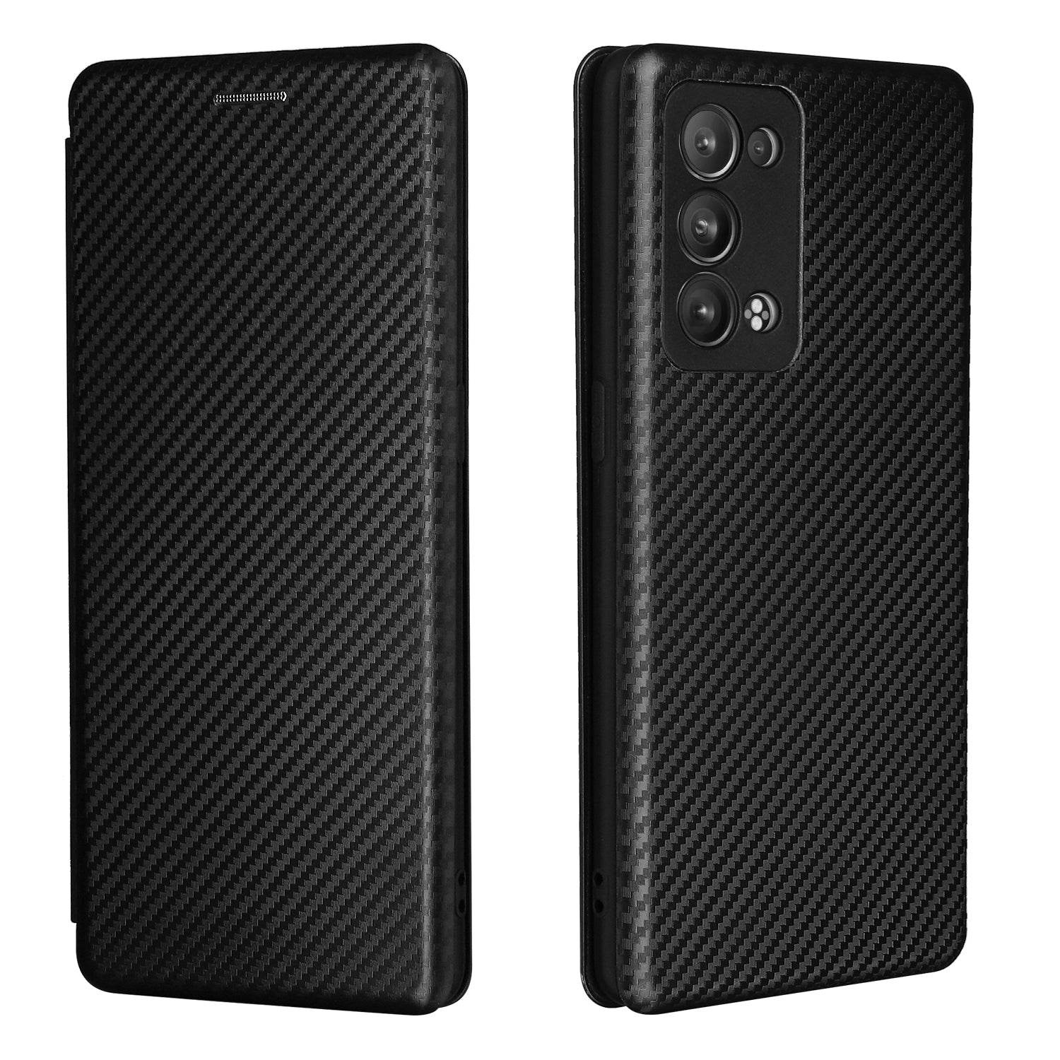 Carbon Fiber Texture Auto-absorbed Cell Phone Protective Stand Case for Oppo Reno6 Pro+ 5G/Pro 5G (Snapdragon)