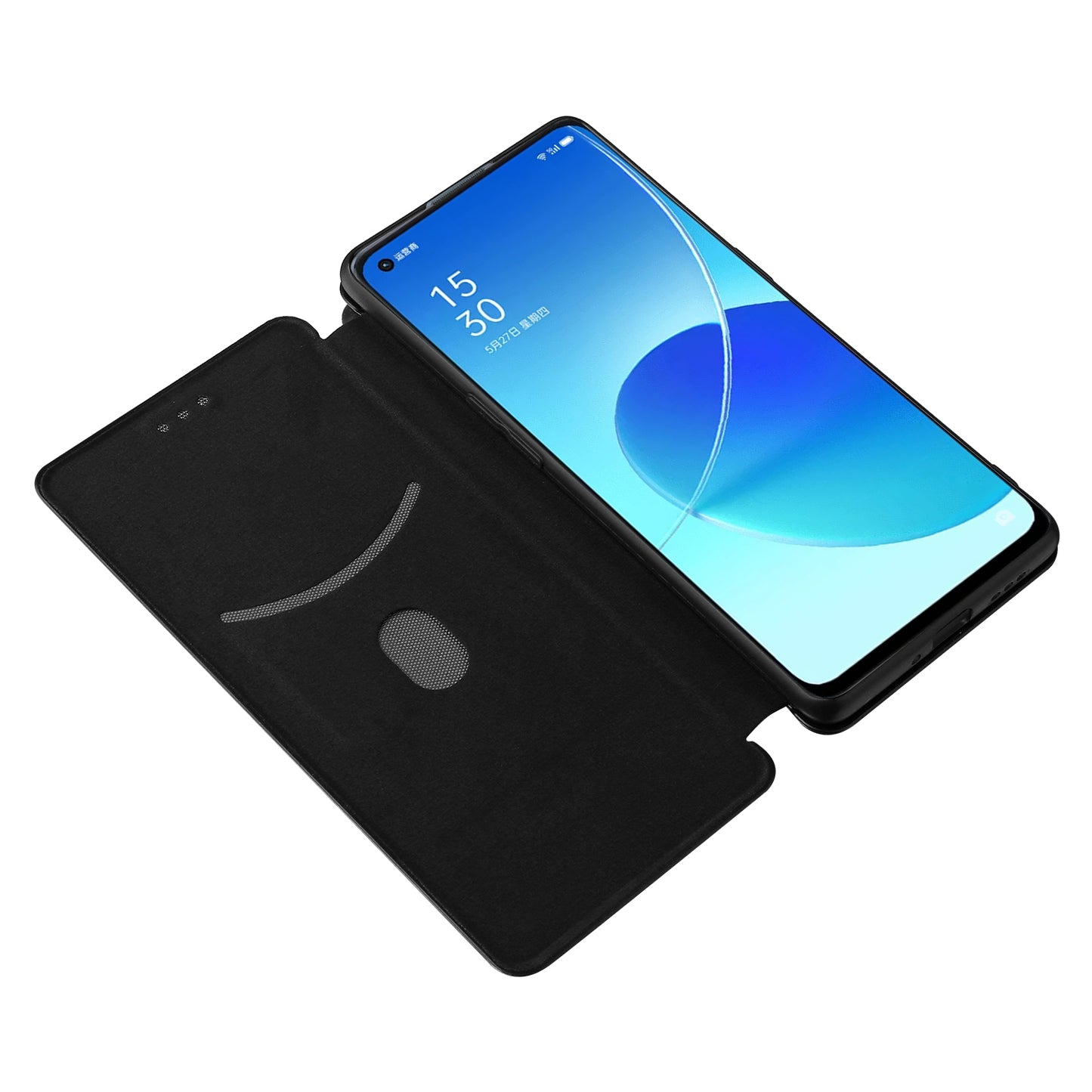 Carbon Fiber Texture Auto-absorbed Cell Phone Protective Stand Case for Oppo Reno6 Pro+ 5G/Pro 5G (Snapdragon)