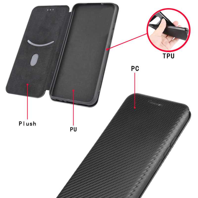 Carbon Fiber Texture Auto-absorbed Cell Phone Protective Stand Case for Oppo Reno6 Pro+ 5G/Pro 5G (Snapdragon)