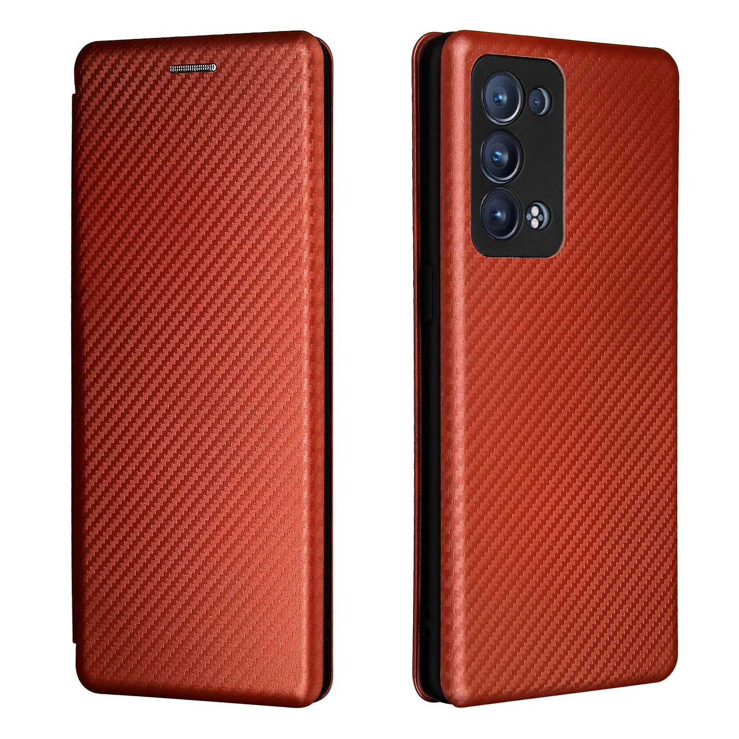 Carbon Fiber Texture Auto-absorbed Cell Phone Protective Stand Case for Oppo Reno6 Pro+ 5G/Pro 5G (Snapdragon)