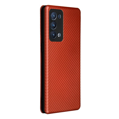 Carbon Fiber Texture Auto-absorbed Cell Phone Protective Stand Case for Oppo Reno6 Pro+ 5G/Pro 5G (Snapdragon)