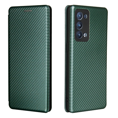 Carbon Fiber Texture Auto-absorbed Cell Phone Protective Stand Case for Oppo Reno6 Pro+ 5G/Pro 5G (Snapdragon)