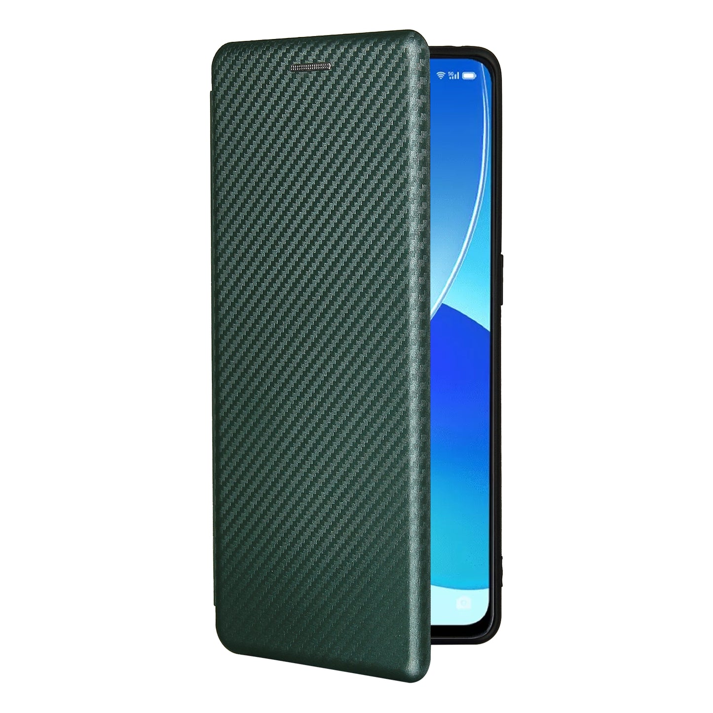 Carbon Fiber Texture Auto-absorbed Cell Phone Protective Stand Case for Oppo Reno6 Pro+ 5G/Pro 5G (Snapdragon)