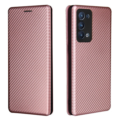 Carbon Fiber Texture Auto-absorbed Cell Phone Protective Stand Case for Oppo Reno6 Pro+ 5G/Pro 5G (Snapdragon)