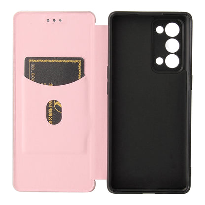 Carbon Fiber Texture Auto-absorbed Cell Phone Protective Stand Case for Oppo Reno6 Pro+ 5G/Pro 5G (Snapdragon)