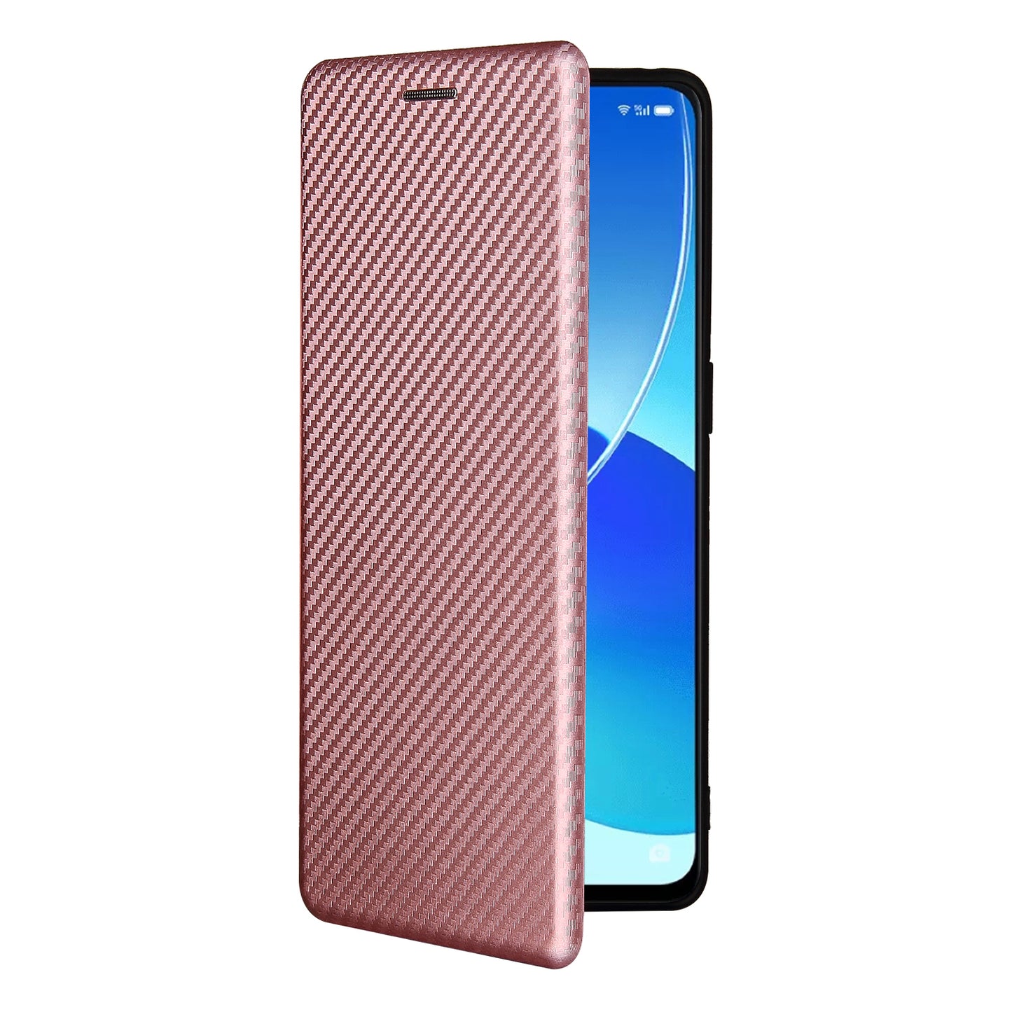 Carbon Fiber Texture Auto-absorbed Cell Phone Protective Stand Case for Oppo Reno6 Pro+ 5G/Pro 5G (Snapdragon)