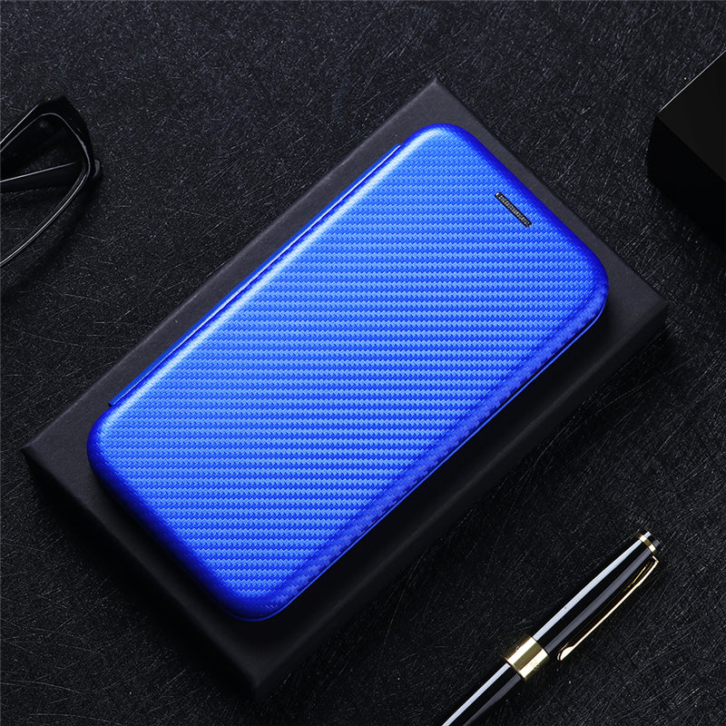 Carbon Fiber Texture Auto-absorbed Cell Phone Protective Stand Case for Oppo Reno6 Pro+ 5G/Pro 5G (Snapdragon)