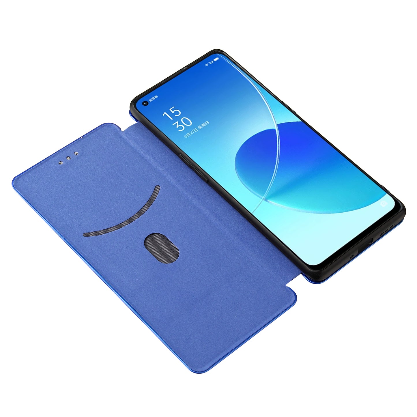 Carbon Fiber Texture Auto-absorbed Cell Phone Protective Stand Case for Oppo Reno6 Pro+ 5G/Pro 5G (Snapdragon)