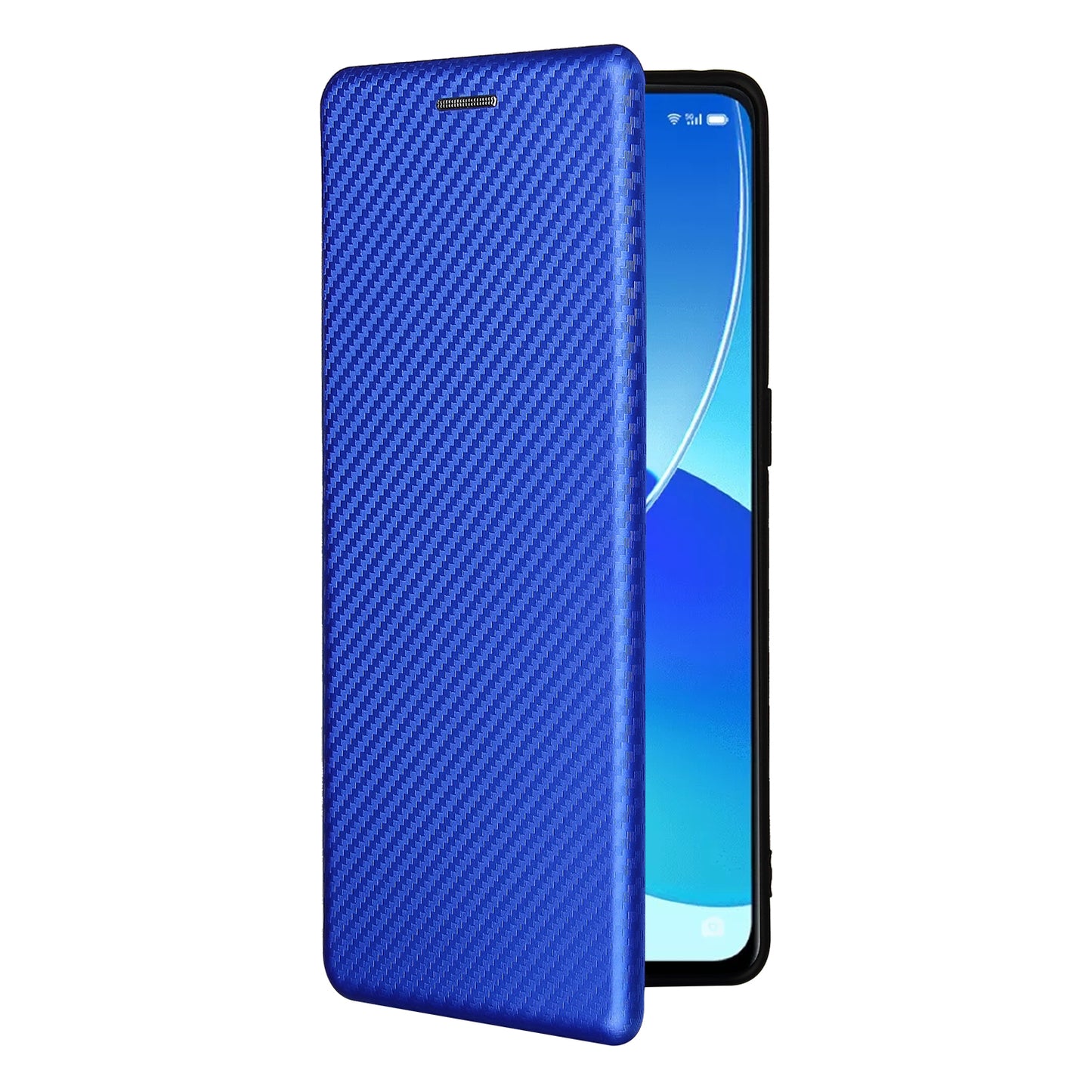 Carbon Fiber Texture Auto-absorbed Cell Phone Protective Stand Case for Oppo Reno6 Pro+ 5G/Pro 5G (Snapdragon)