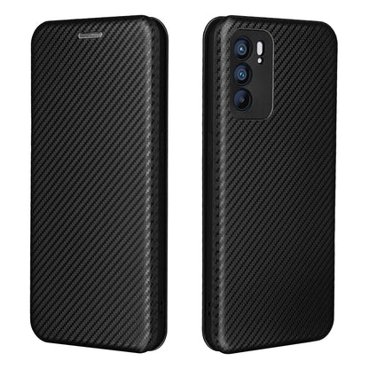 Carbon Fiber Texture Auto-absorbed Leather Mobile Phone Case Stand Design for Oppo Reno6 5G