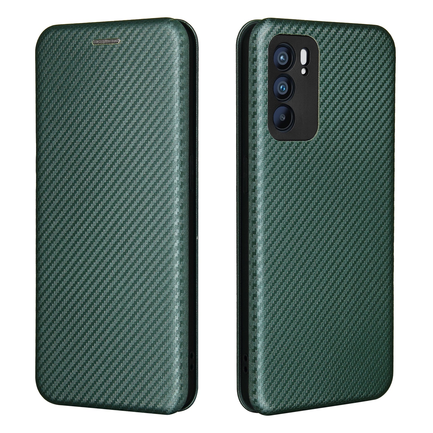 Carbon Fiber Texture Auto-absorbed Leather Mobile Phone Case Stand Design for Oppo Reno6 5G