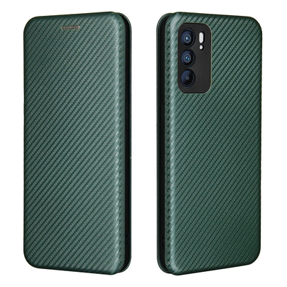 Carbon Fiber Texture Auto-absorbed Leather Mobile Phone Case Stand Design for Oppo Reno6 5G