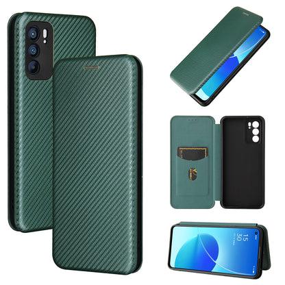 Carbon Fiber Texture Auto-absorbed Leather Mobile Phone Case Stand Design for Oppo Reno6 5G