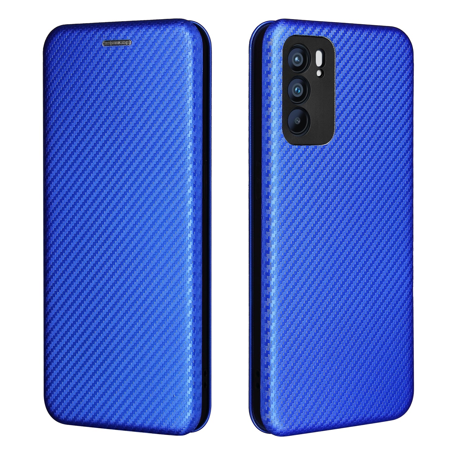 Carbon Fiber Texture Auto-absorbed Leather Mobile Phone Case Stand Design for Oppo Reno6 5G