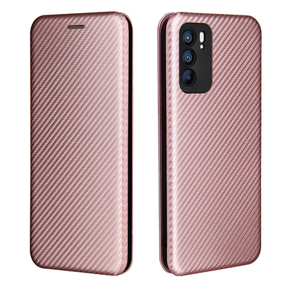 Carbon Fiber Texture Auto-absorbed Leather Mobile Phone Case Stand Design for Oppo Reno6 5G