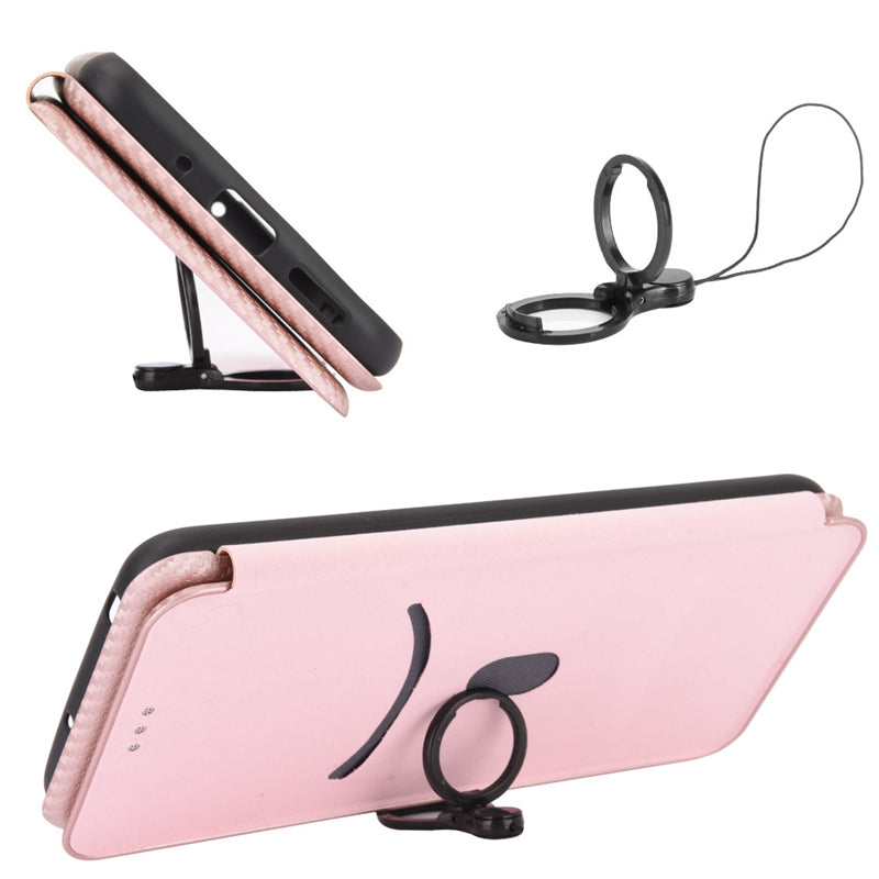 Carbon Fiber Texture Auto-absorbed Leather Mobile Phone Case Stand Design for Oppo Reno6 5G