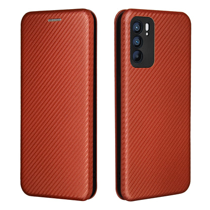 Carbon Fiber Texture Auto-absorbed Leather Mobile Phone Case Stand Design for Oppo Reno6 5G