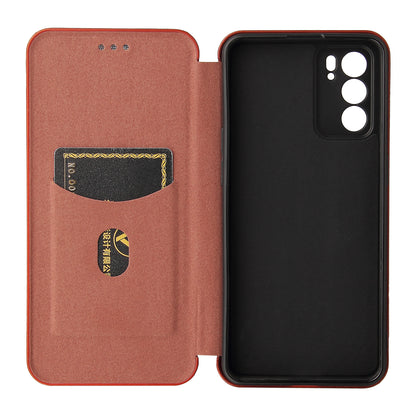 Carbon Fiber Texture Auto-absorbed Leather Mobile Phone Case Stand Design for Oppo Reno6 5G