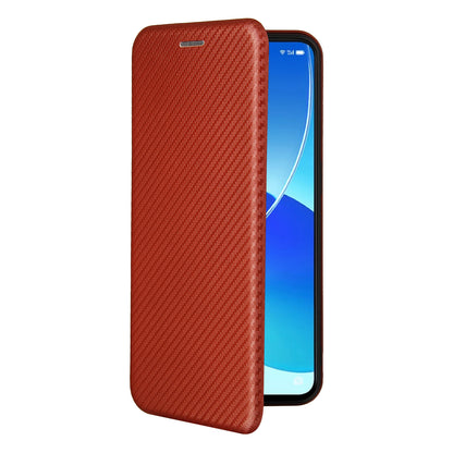 Carbon Fiber Texture Auto-absorbed Leather Mobile Phone Case Stand Design for Oppo Reno6 5G