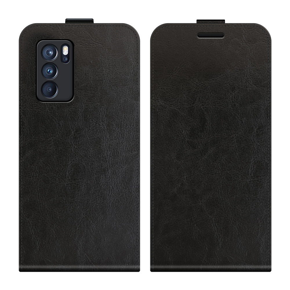 Card Slot Design Crazy Horse Vertical Flip Leather Case for Oppo Reno6 Pro 5G (MediaTek)