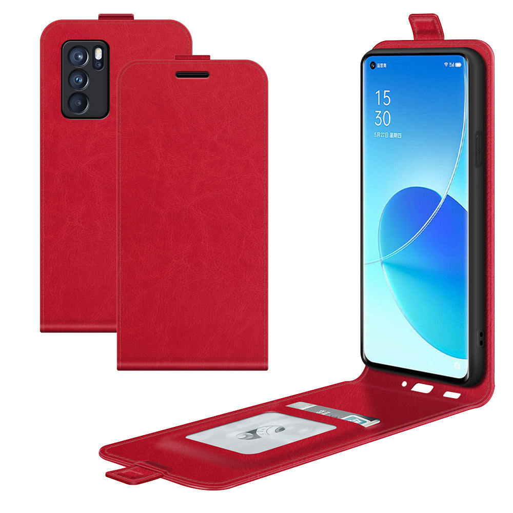 Card Slot Design Crazy Horse Vertical Flip Leather Case for Oppo Reno6 Pro 5G (MediaTek)