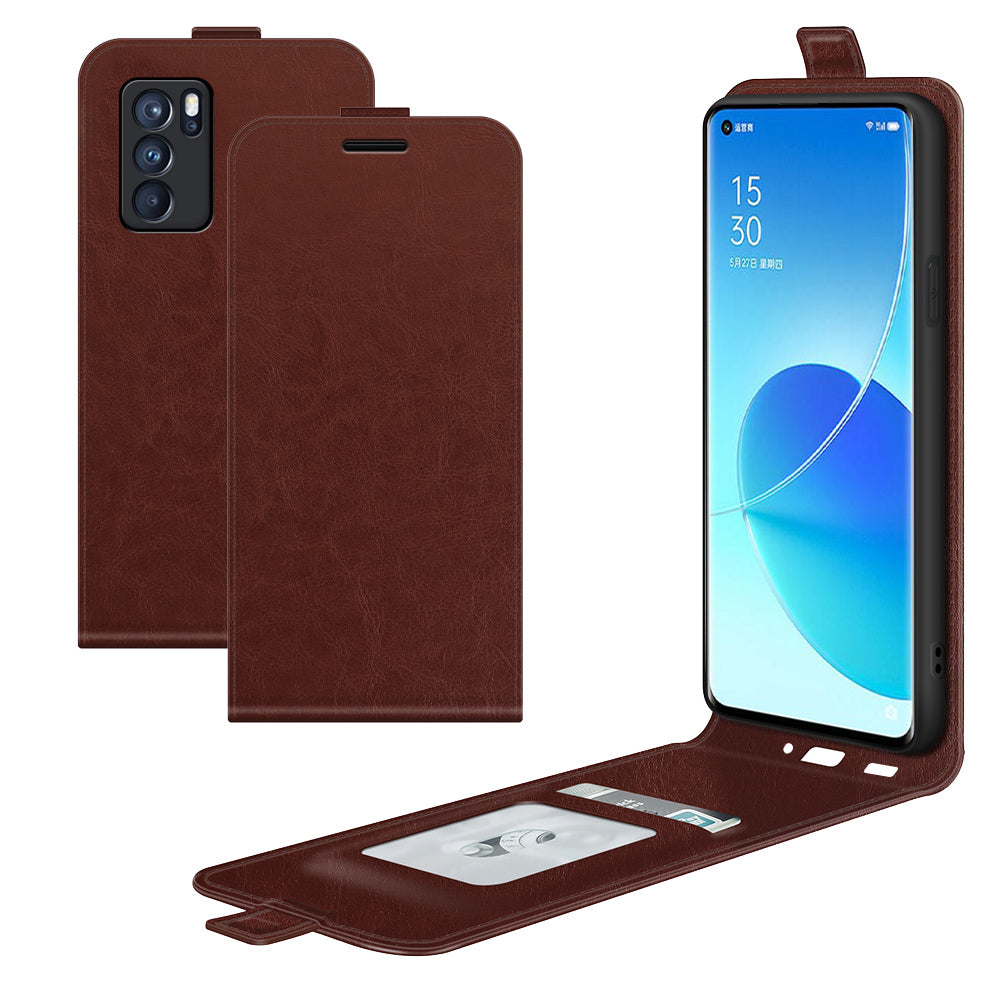 Card Slot Design Crazy Horse Vertical Flip Leather Case for Oppo Reno6 Pro 5G (MediaTek)