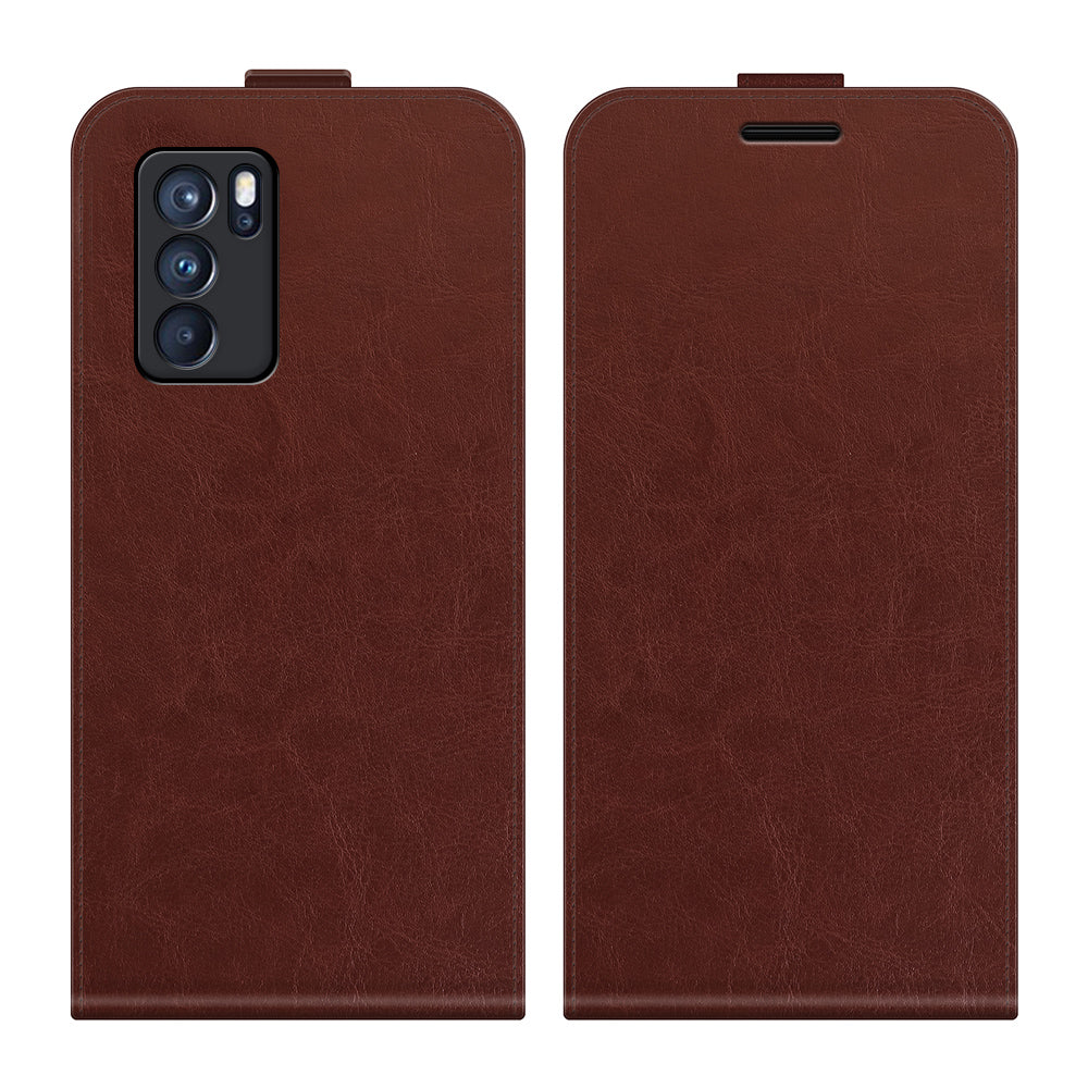 Card Slot Design Crazy Horse Vertical Flip Leather Case for Oppo Reno6 Pro 5G (MediaTek)