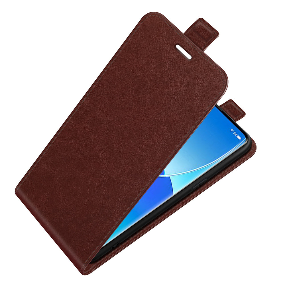 Card Slot Design Crazy Horse Vertical Flip Leather Case for Oppo Reno6 Pro 5G (MediaTek)