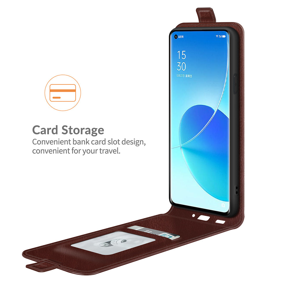 Card Slot Design Crazy Horse Vertical Flip Leather Case for Oppo Reno6 Pro 5G (MediaTek)