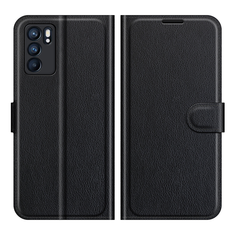 Litchi Skin Full Body Coverage Shockproof Protective Magnetic Folio Wallet Leather Phone Case for Oppo Reno6 5G