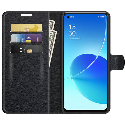 Litchi Skin Full Body Coverage Shockproof Protective Magnetic Folio Wallet Leather Phone Case for Oppo Reno6 5G