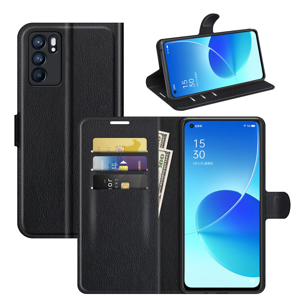 Litchi Skin Full Body Coverage Shockproof Protective Magnetic Folio Wallet Leather Phone Case for Oppo Reno6 5G