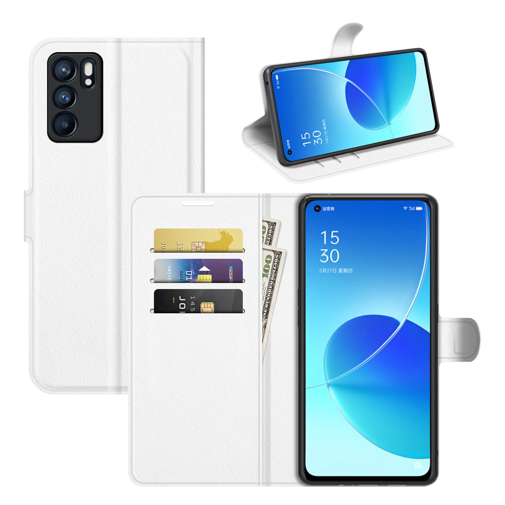 Litchi Skin Full Body Coverage Shockproof Protective Magnetic Folio Wallet Leather Phone Case for Oppo Reno6 5G