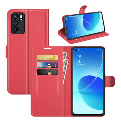 Litchi Skin Full Body Coverage Shockproof Protective Magnetic Folio Wallet Leather Phone Case for Oppo Reno6 5G