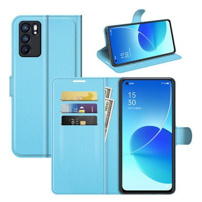 Litchi Skin Full Body Coverage Shockproof Protective Magnetic Folio Wallet Leather Phone Case for Oppo Reno6 5G