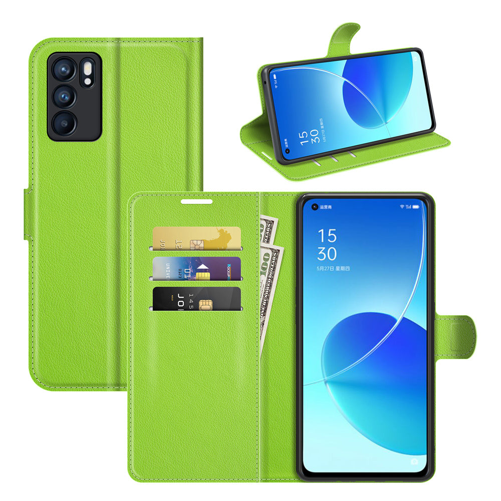 Litchi Skin Full Body Coverage Shockproof Protective Magnetic Folio Wallet Leather Phone Case for Oppo Reno6 5G