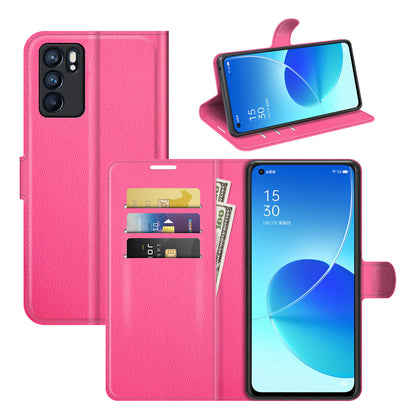 Litchi Skin Full Body Coverage Shockproof Protective Magnetic Folio Wallet Leather Phone Case for Oppo Reno6 5G