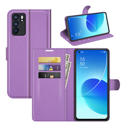 Litchi Skin Full Body Coverage Shockproof Protective Magnetic Folio Wallet Leather Phone Case for Oppo Reno6 5G