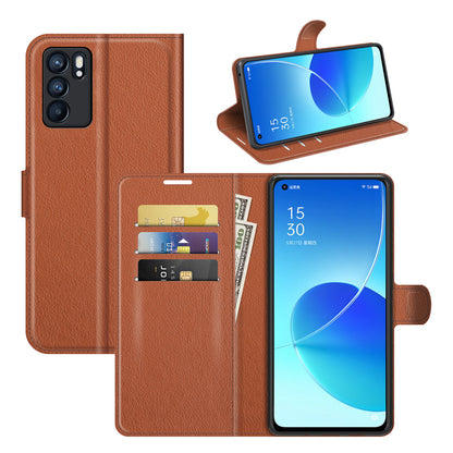 Litchi Skin Full Body Coverage Shockproof Protective Magnetic Folio Wallet Leather Phone Case for Oppo Reno6 5G